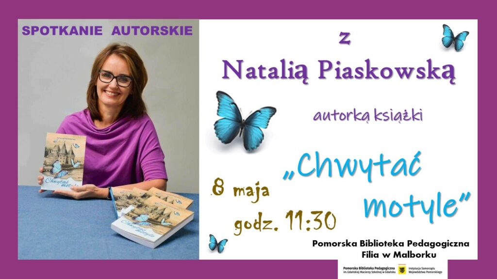 grafika promująca spotkanie autorskie z Natalią Piaskowską