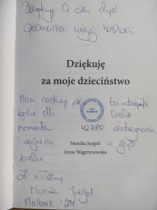 autograf Moniki Jurgiel w książce